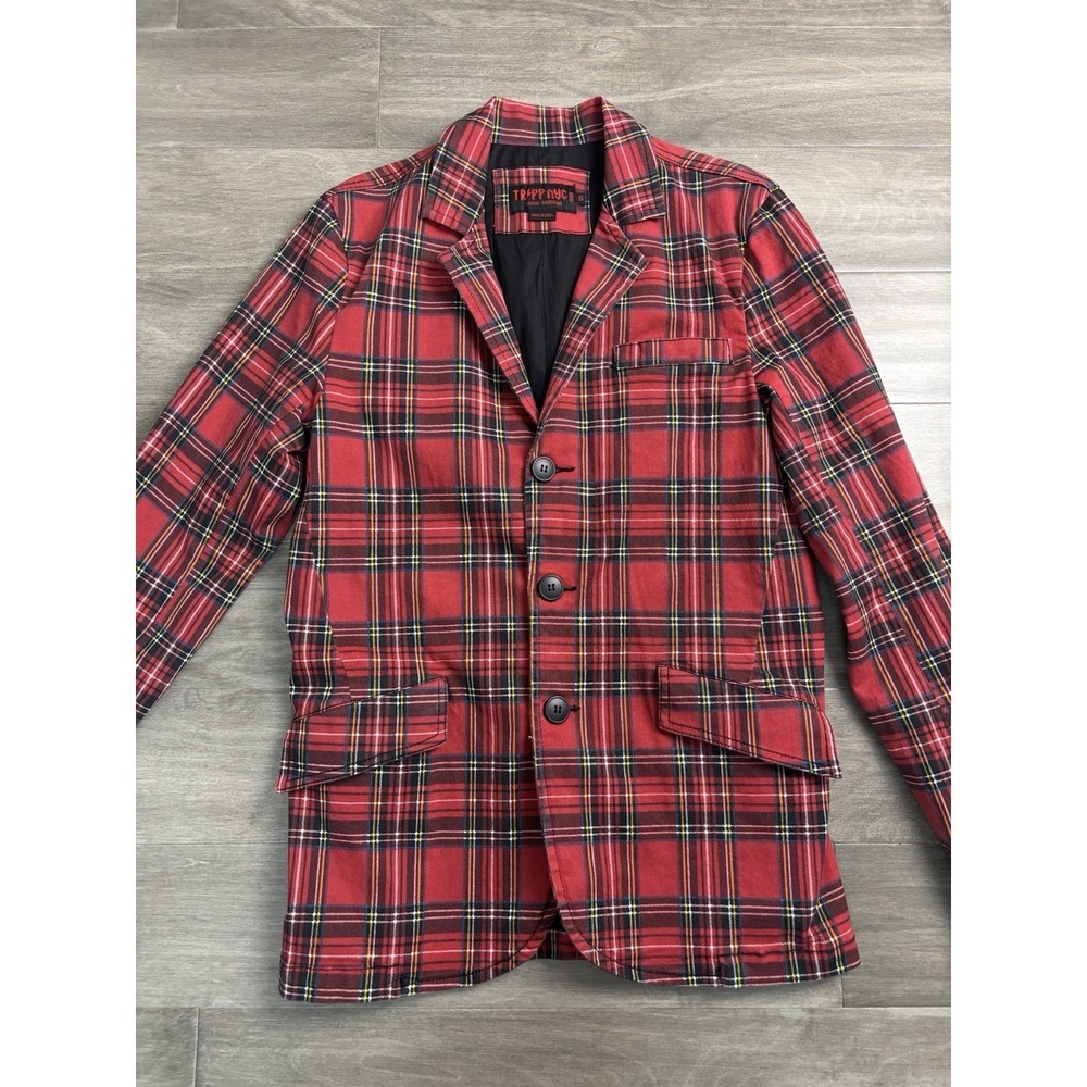 Tripp NYC Vintage Tartan Plaid Blazer Jacket Daang Goodman Red Punk Goth Small